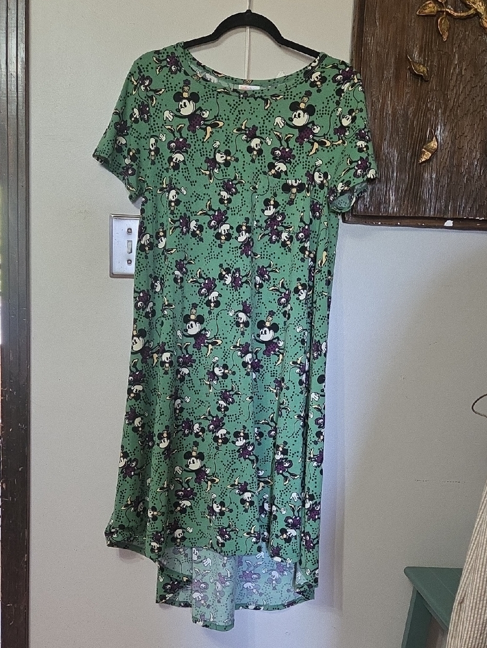 Nwot LuLaRoe Green Mickey Mouse High-Low Swing Dress M